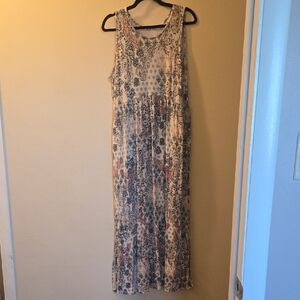 Floral Sleeveless Maxi Dress - Blue and Red